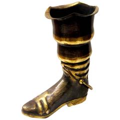 1950s Italian Solid Brass Hammered Large Pirate Boot Umbrella Stand