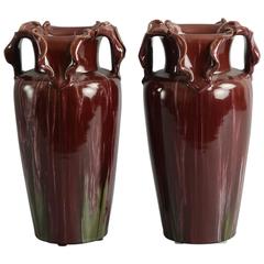 Pair of Red Flambe Glazed Vases by Clement Massier