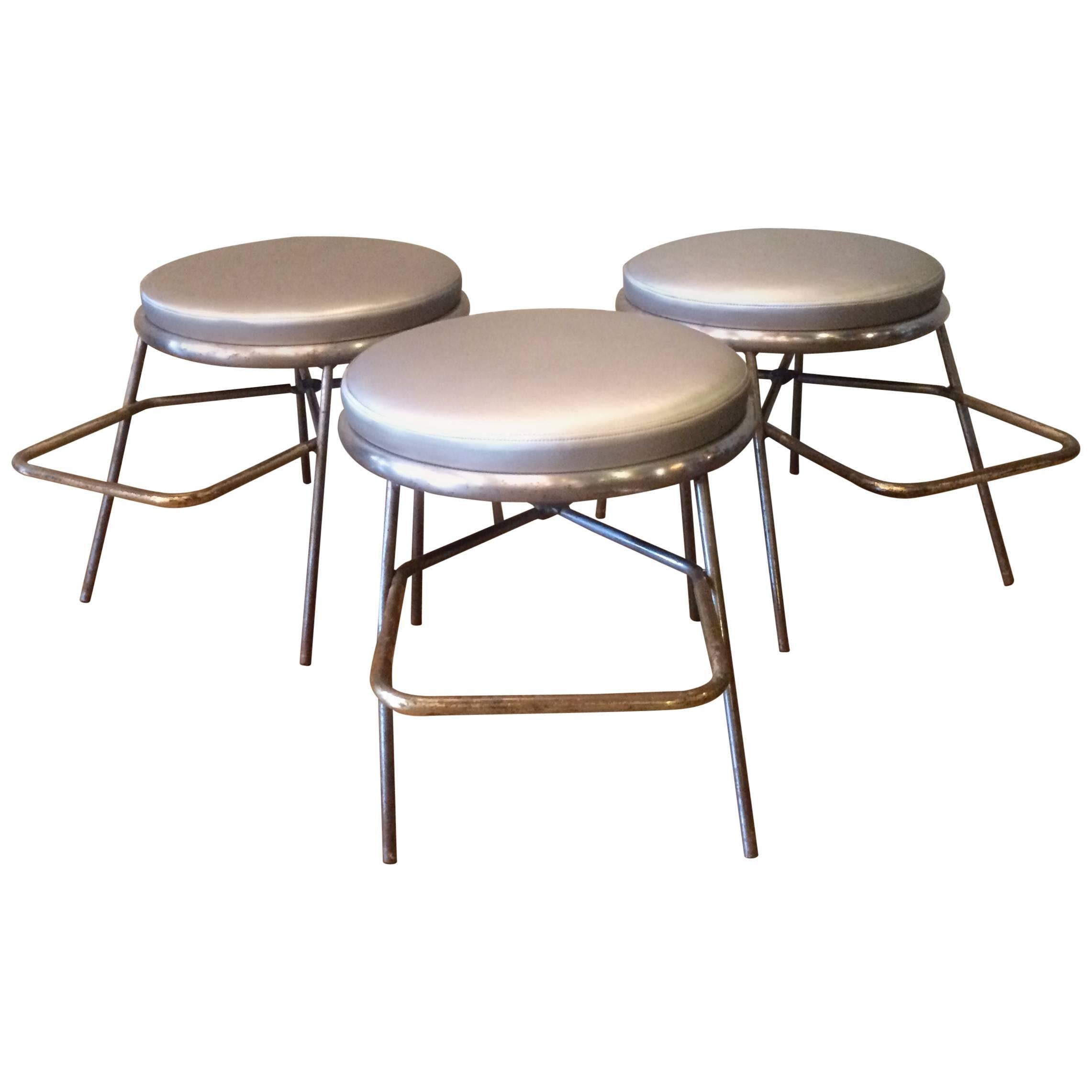 Mid-Century Steel Shoe Fitting Stools with Footrests