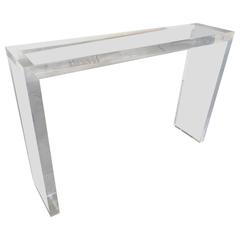 Minimalist Custom-Made Thick Lucite Console Table by Carmichael
