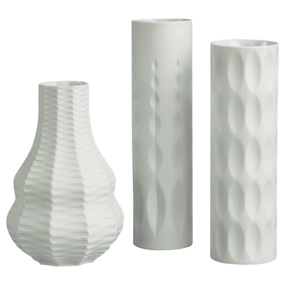 Three Vases with Matte White Glaze by Heutschenreuther For Sale