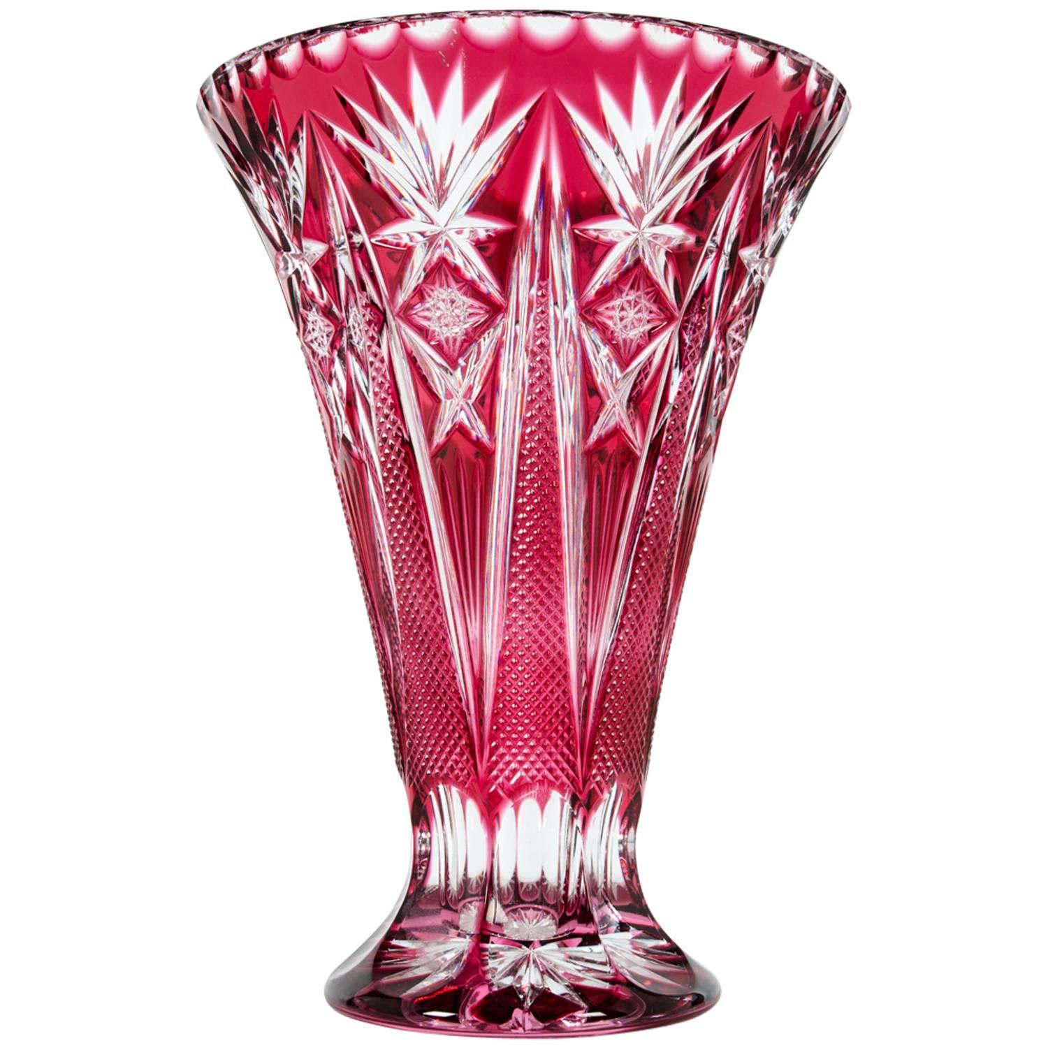 Vintage Cranberry Crystal Cut Vase