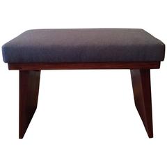 Mid-Century Modern Upholstered Mahogany Ottoman