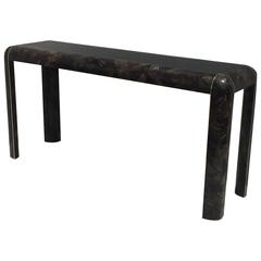 Tessellated Coconut Shell and Brass Sofa Console Table Style or Karl Springer 11