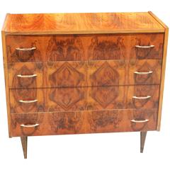 Stunning French Art Deco Four-Drawer Exotic Walnut Dresser, circa 1940s,