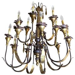 Two-Tier Gilt Metal Fifteen-Light Chandelier