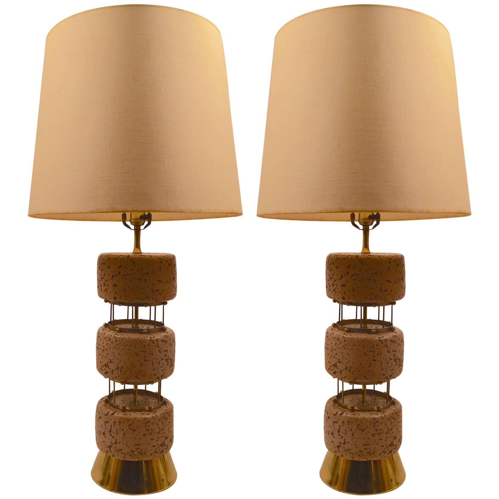 Architectural Chalkware and Metal Table Lamps