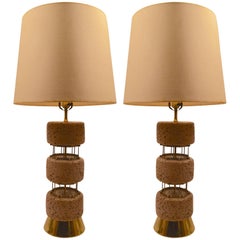 Retro Architectural Chalkware and Metal Table Lamps