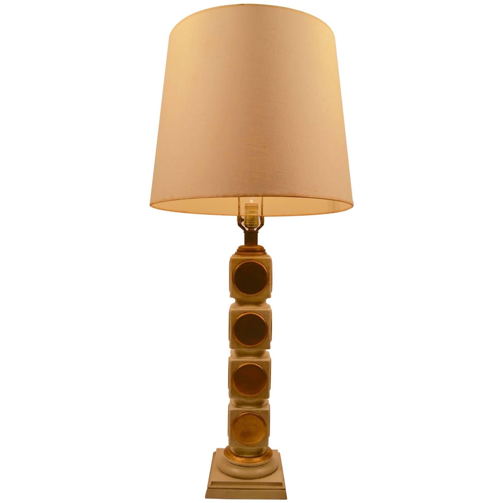 Stacked Cube Plaster Lamp with Gold Dot Motif For Sale
