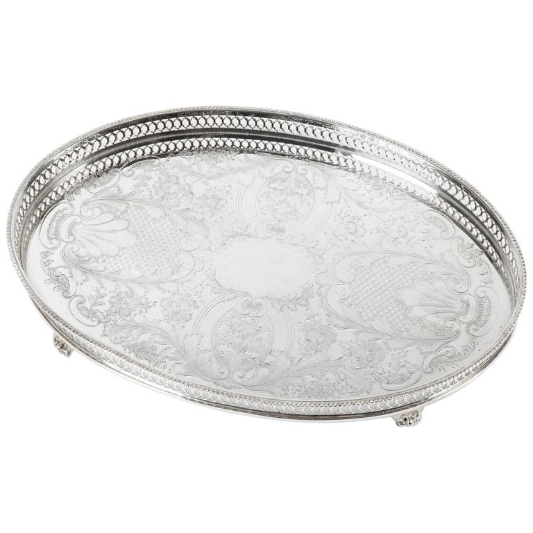 Vintage Oval English Silver Plate Footed Tray At 1stdibs