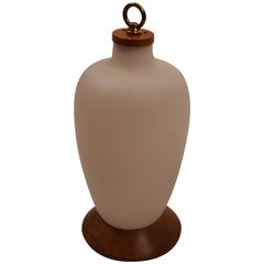 Vintage Frosted Glass Lamp with Wood Base and Top