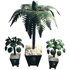 Interesting Italian Suite of Three Palm Tree Tole Candlestick/Decorative Pieces