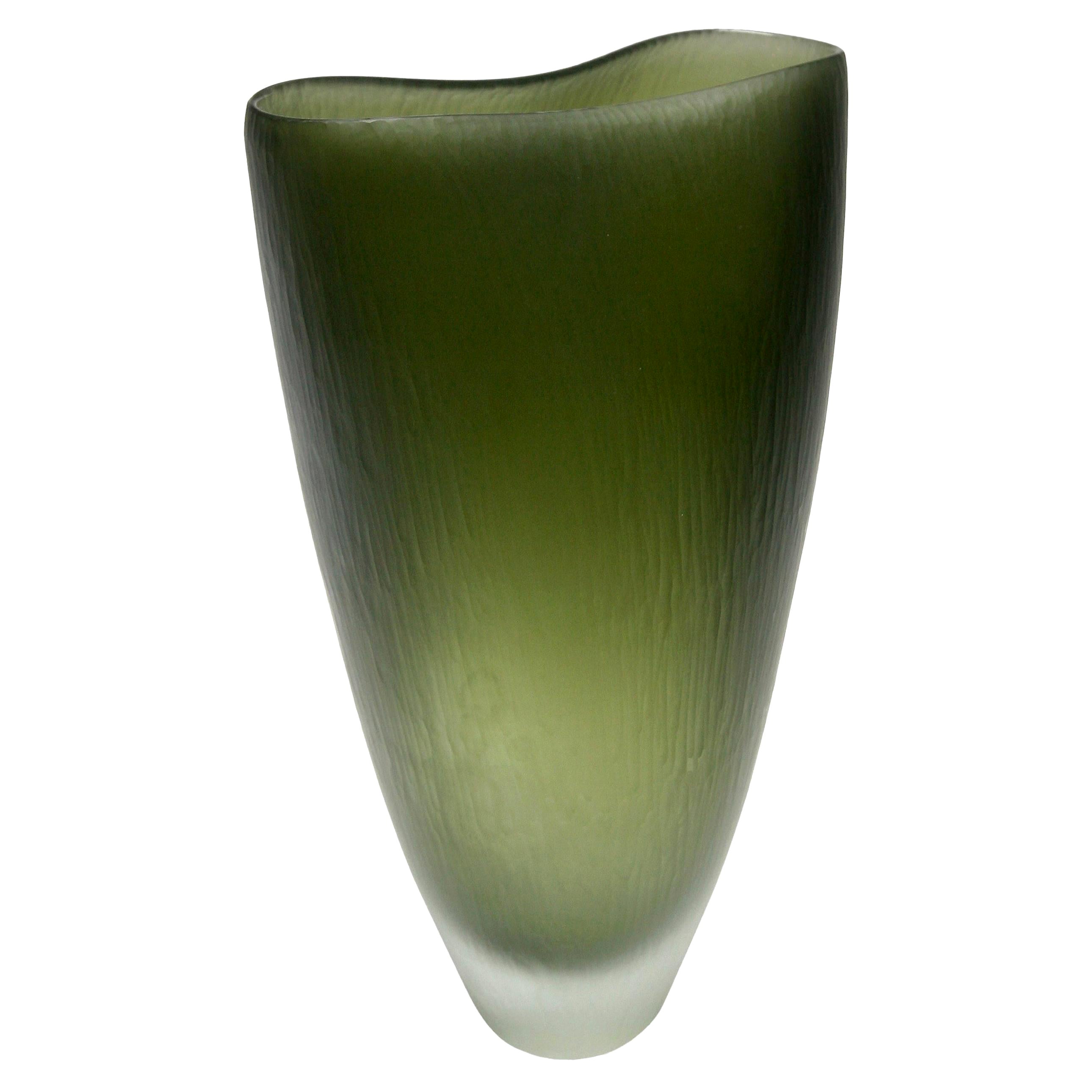 Ficus A Murano Green Glass Vase For Sale