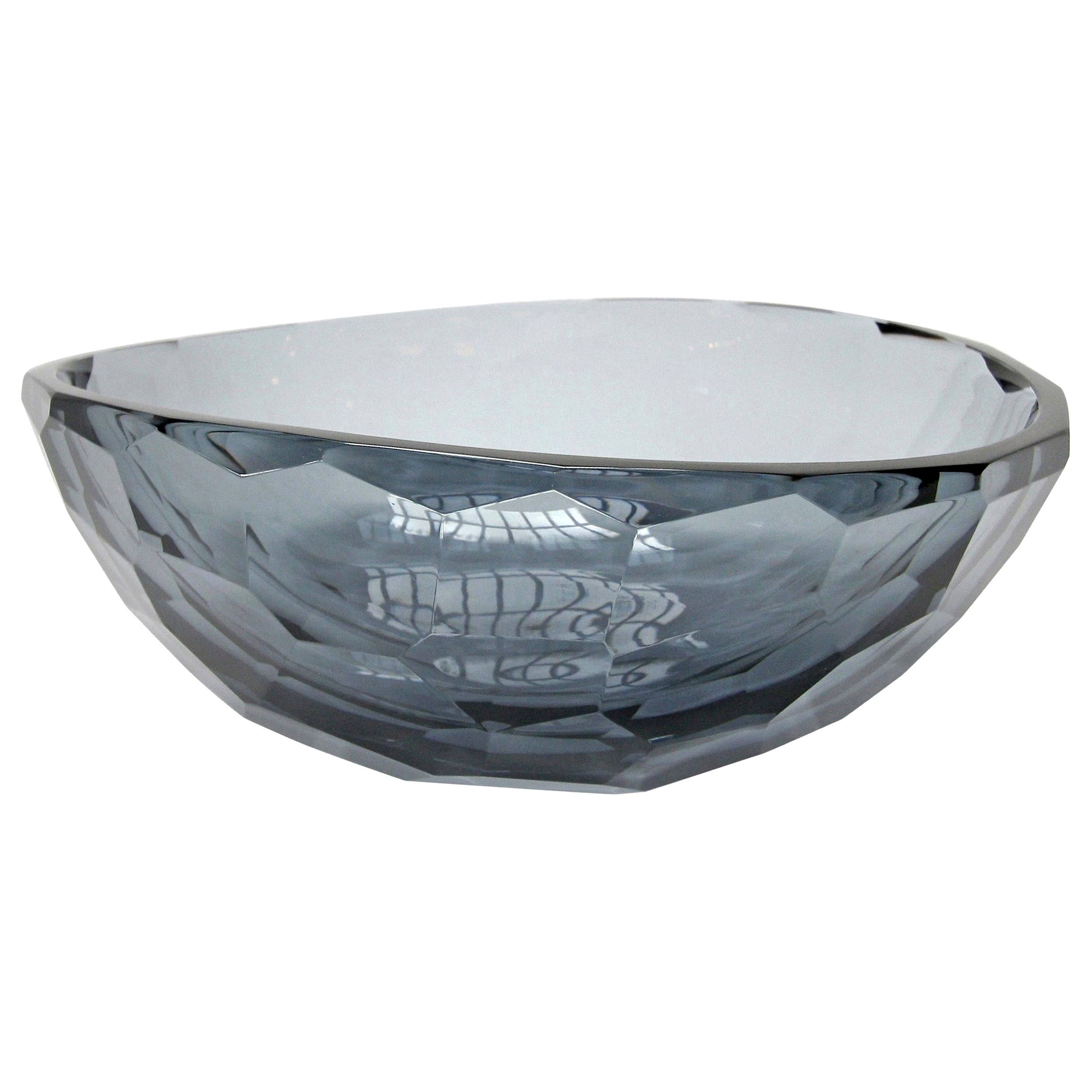 Venus Faceted Murano Grey Glass Bowl For Sale