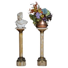 Two Superb Antique Marble Columns - Onyx Pedestals
