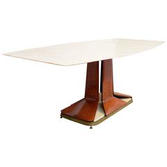 Important Italian 1950s Table with Curved Marble Top and Exotic Wood Base
