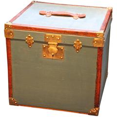 1930s Blue Canvas "Cube Shape" Hat Trunk