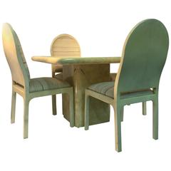 Lacquered Goatskin Cubed Dining Table and Chairs Designed by Enrique Garcel