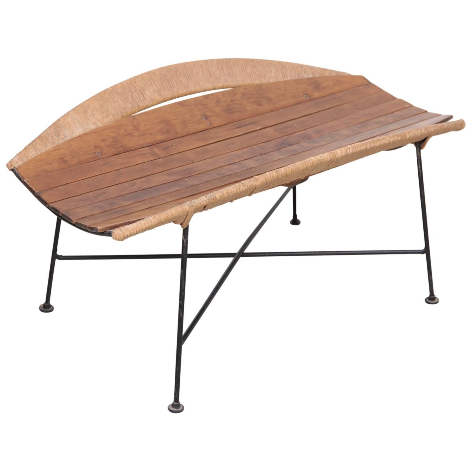 Rare Wrought Iron Arthur Umanoff Magazine Side Table or Bench
