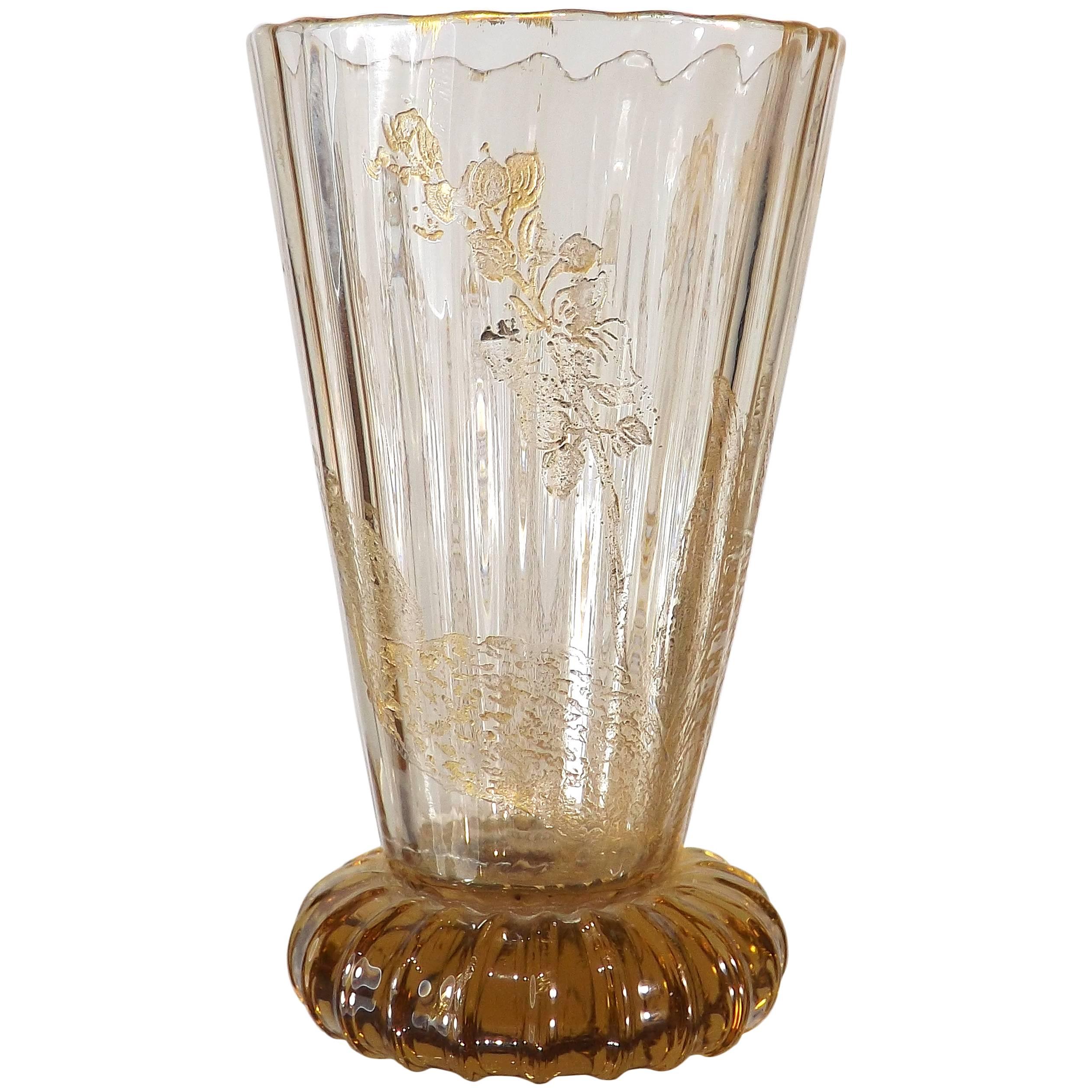 Intaglio Gilt Decorated Emile Gallé Cabinet Vase, circa 1880 For Sale