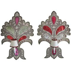 Superb Pair of Large Wall Lights Made Out of Used Priest Vestments