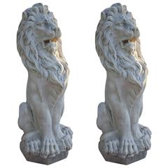 Pair of 19th Century French Carrera Marble Lion Statues