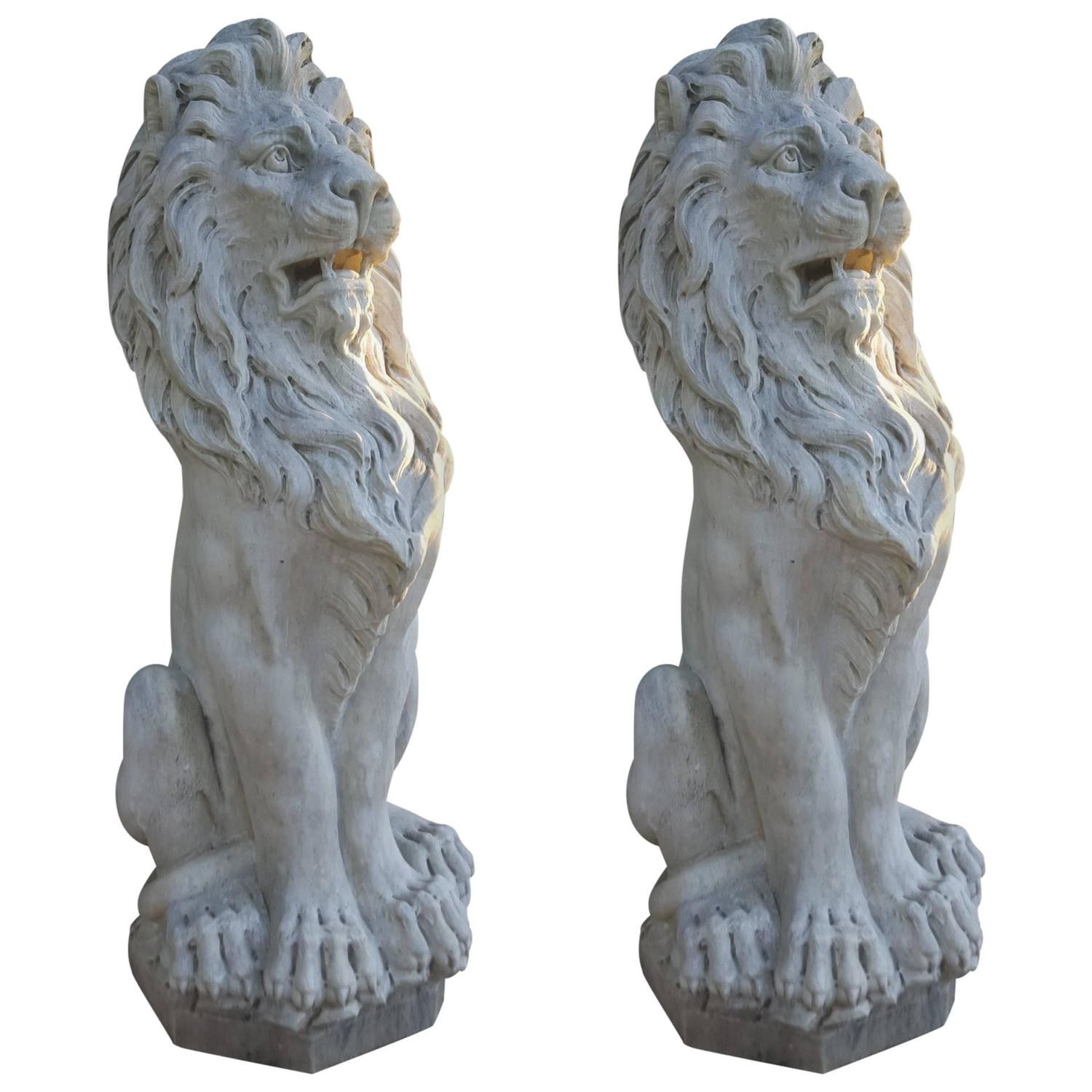 Pair Of 19th Century French Carrera Marble Lion Statues For At Pair Of 19th Century French Carrera Marble Lion Statues For At 1stdibs