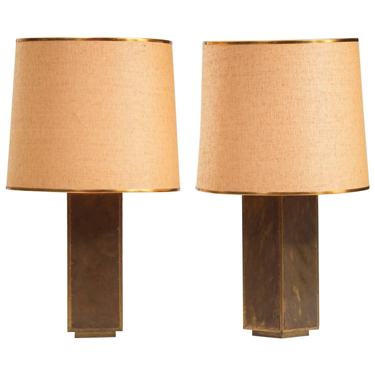 Pair of Large brass 1970's Table Lamps by Rodolfo Dubarry For Sale
