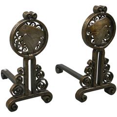 Pair of Andirons by Edgar Brandt, France, circa 1925