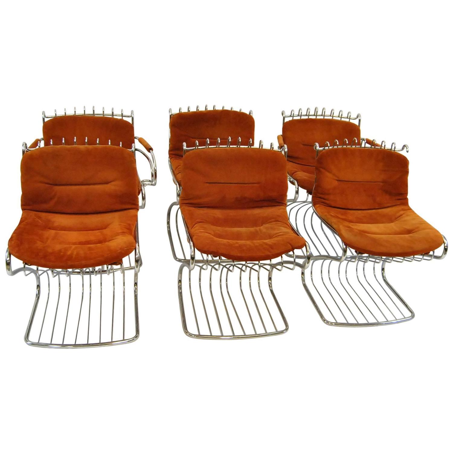 MidCentury Set of Six Chrome Wire Chairs by Gastone Rinaldi for RIMA