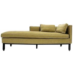 Retro Custom Settee Lounge Chair or Chaise in the Manner of Dunbar with Brass Detail