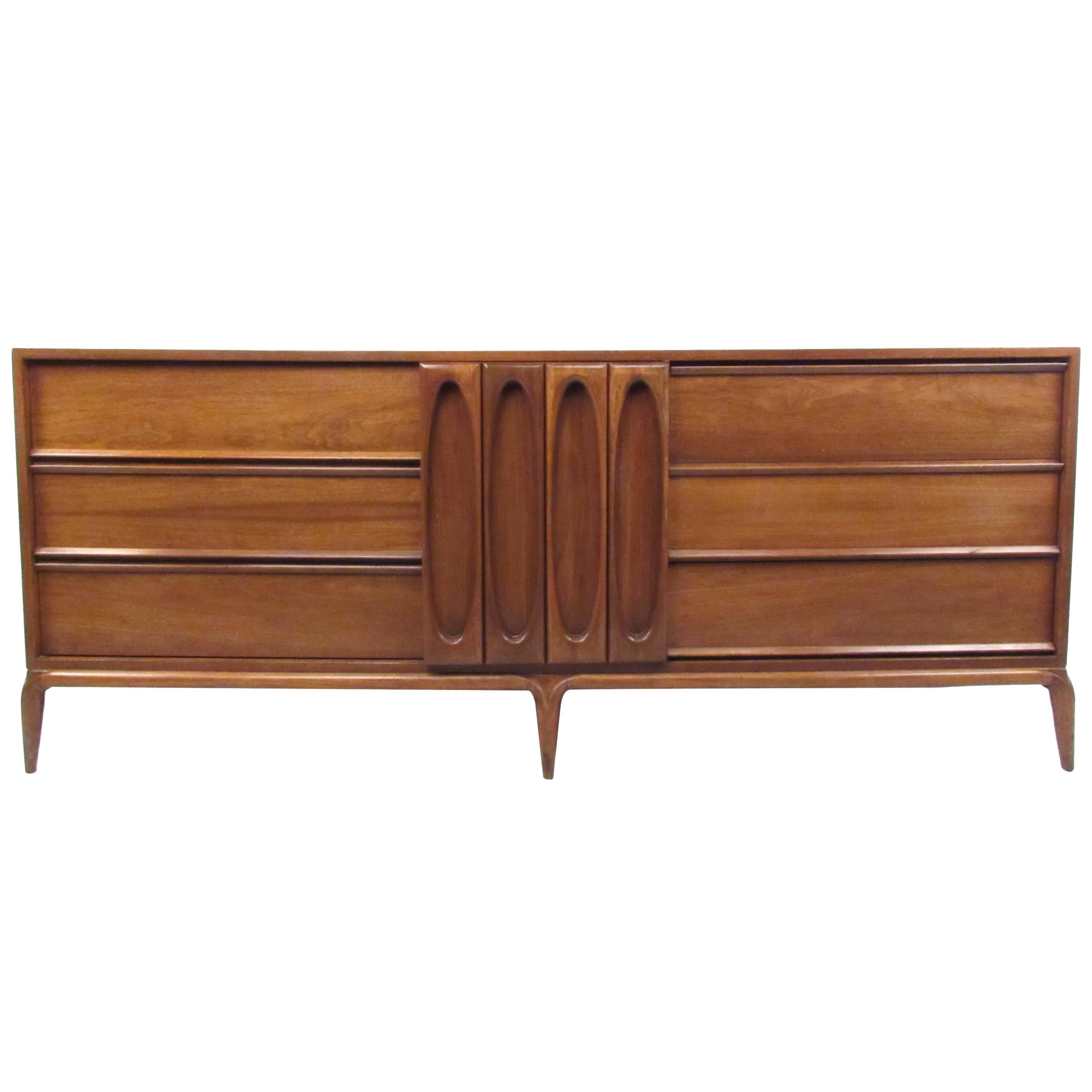 Mid-Century American Walnut Sculpted Front Dresser