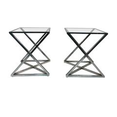 Magnificent Pair of Milo Baughman Chrome X-Base Side or End Tables