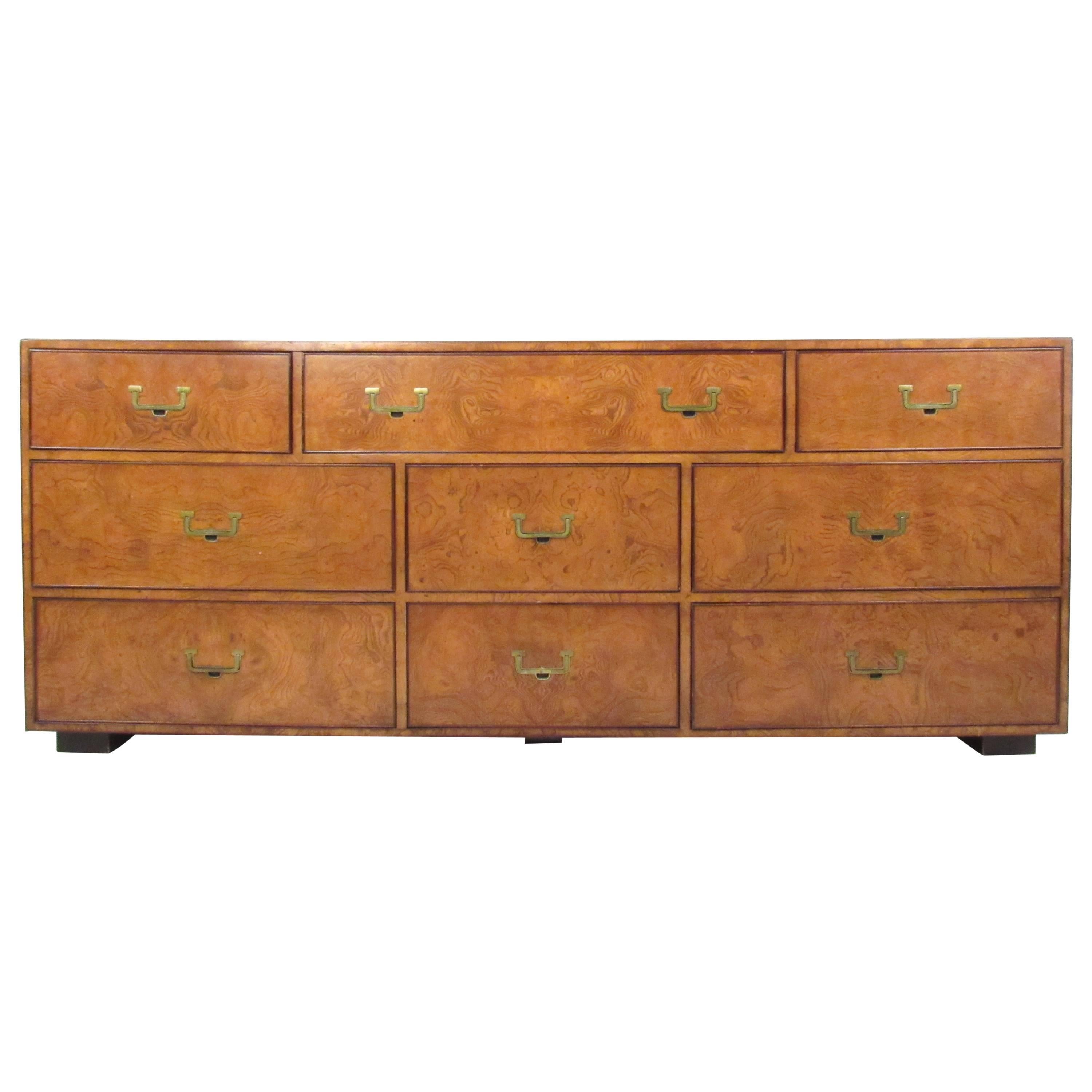 Mid-Century Modern Burl Wood Campaign Dresser by John Widdicomb