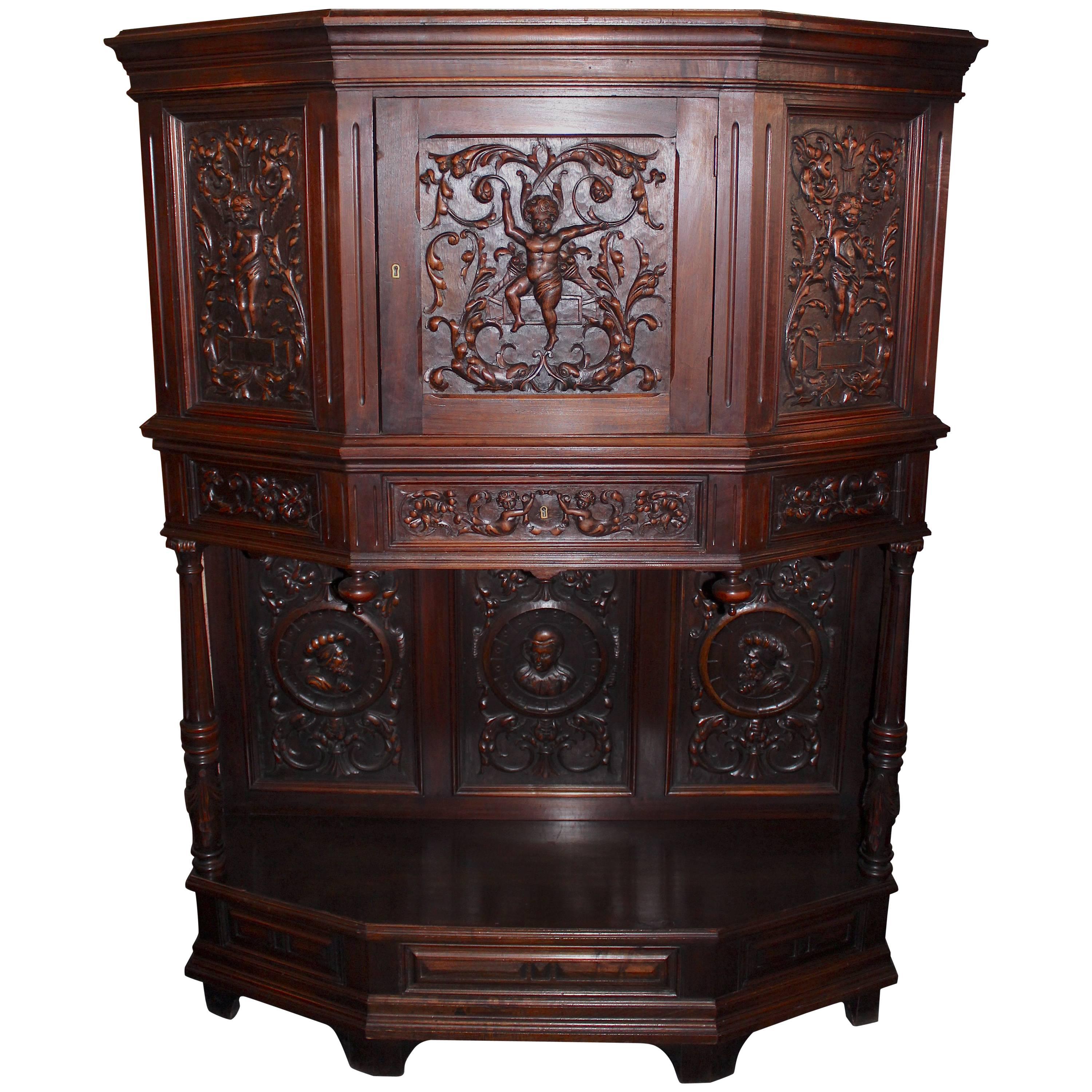 Ornately Carved Renaissance Cabinet For Sale