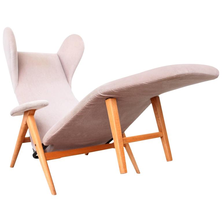 Original H.W. Klein Chaise Longue Chair in Teak and Fabric 1