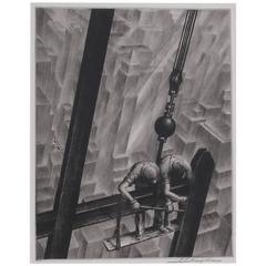 Original Etching by Samuel Margolies, Men of Steel 1
