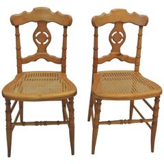 Antique Pair of French Country Cane Seats Honey Color Side Chairs