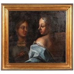 18th Century Italian Original Oil on Canvas Painting of Two Women in Gowns 9