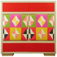 Modern Wood and Kilim Fabric Cabinet by Michelangeli, Italy