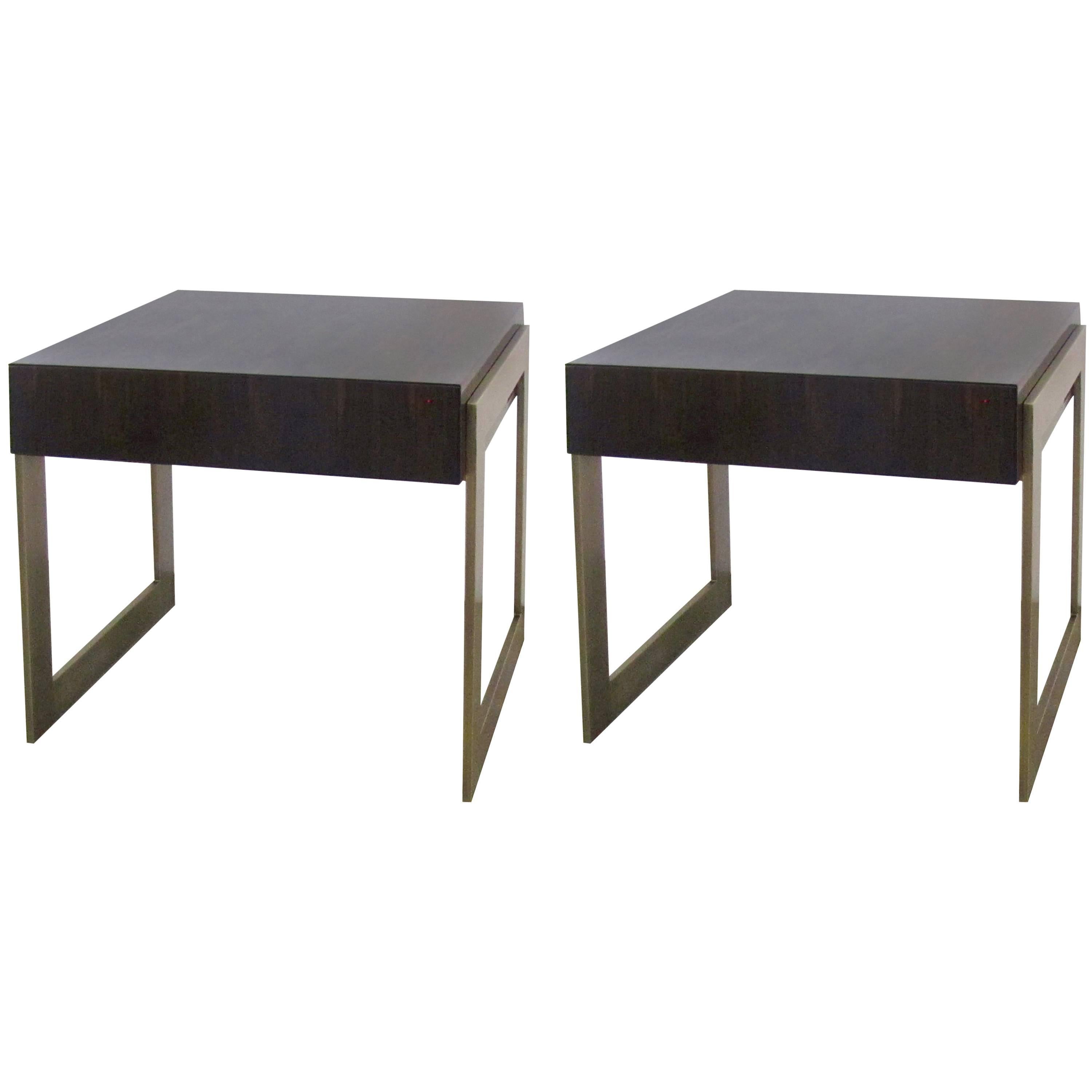 Pair of Italian One Drawer Gloss Macassar Ebony Bedside Tables by Dom Edizioni For Sale