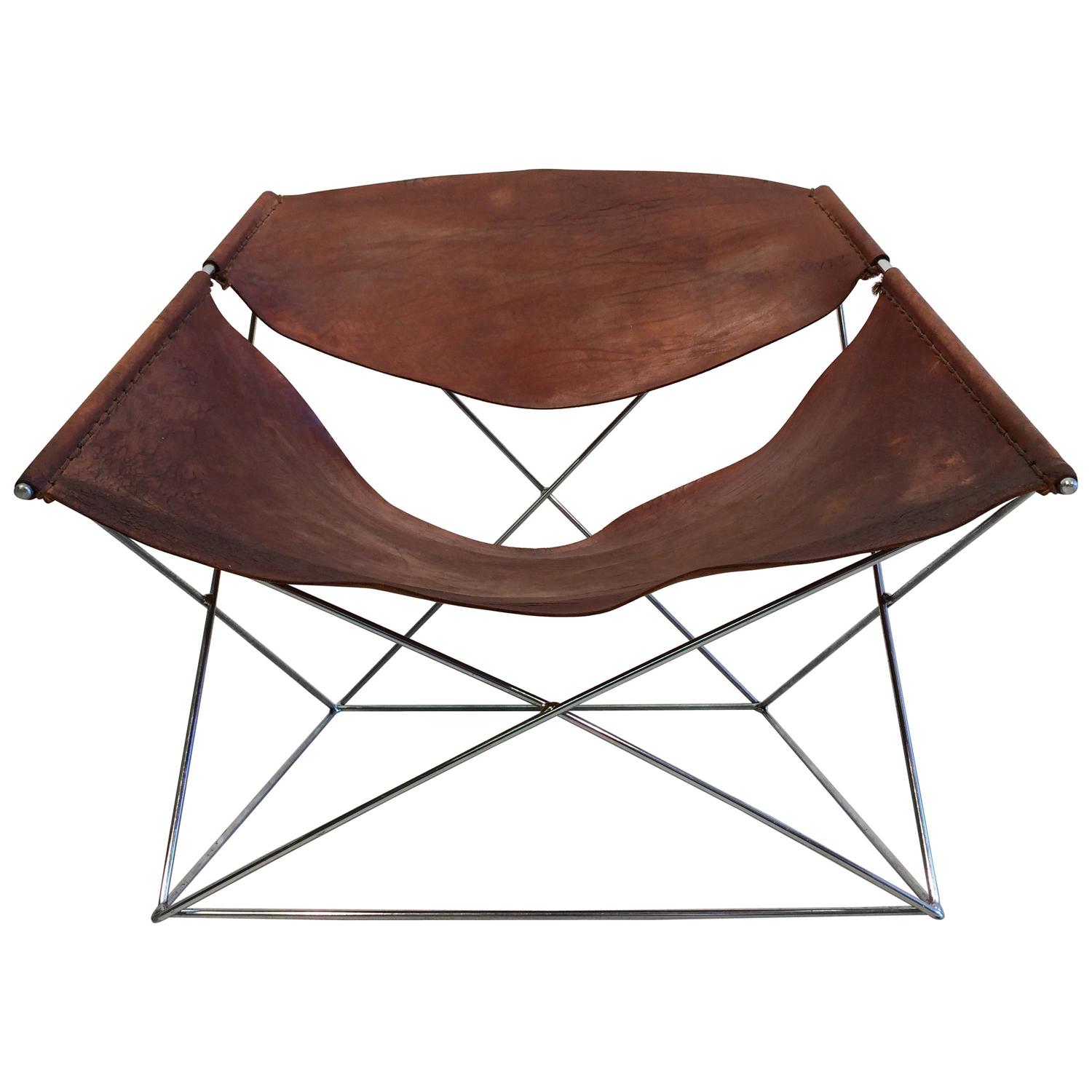 Pierre Paulin Butterfly Chair In Original Patinated Cognac Leather At