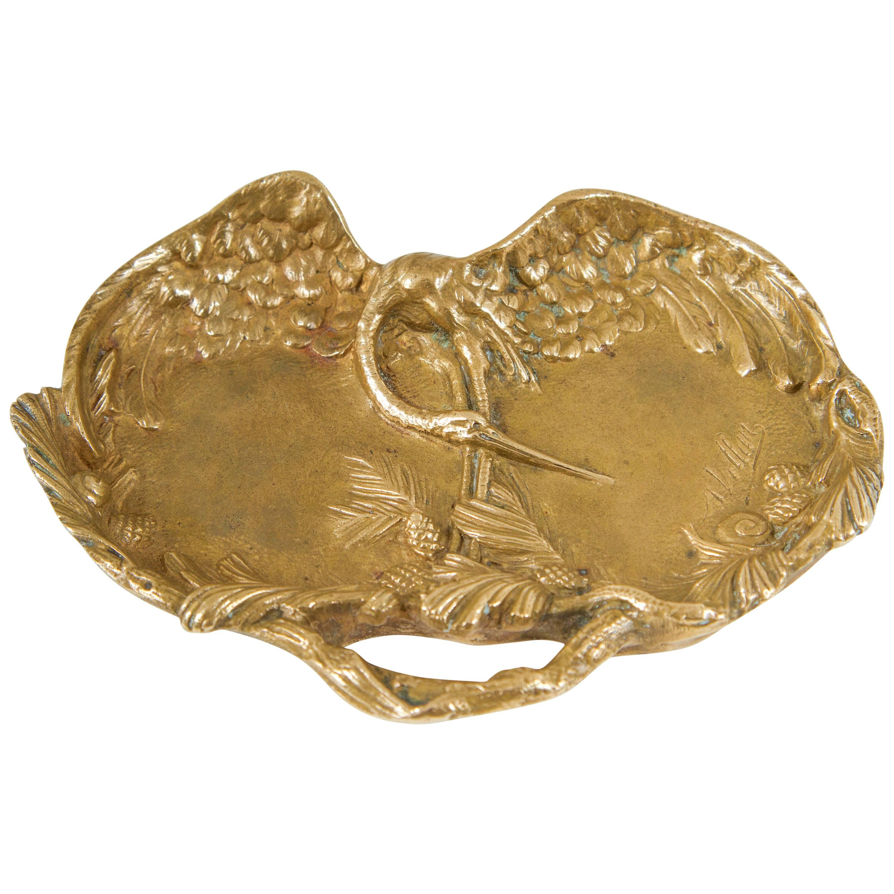Antique French Art Nouveau Gilt Bronze Vide Poche by Sculptor André Villien
