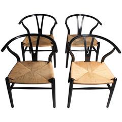 Authentic Set of Four Vintage Hans Wegner Wishbone Chairs CH24 Signed