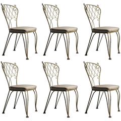 Elegant Salterini Vintage Set of Six Wrought Metal Dining / Patio Chairs