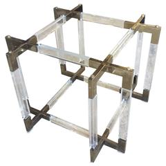 Charles Hollis Jones Vintage CHJ Lucite and Brass Metric Dining Table Base Rare 4