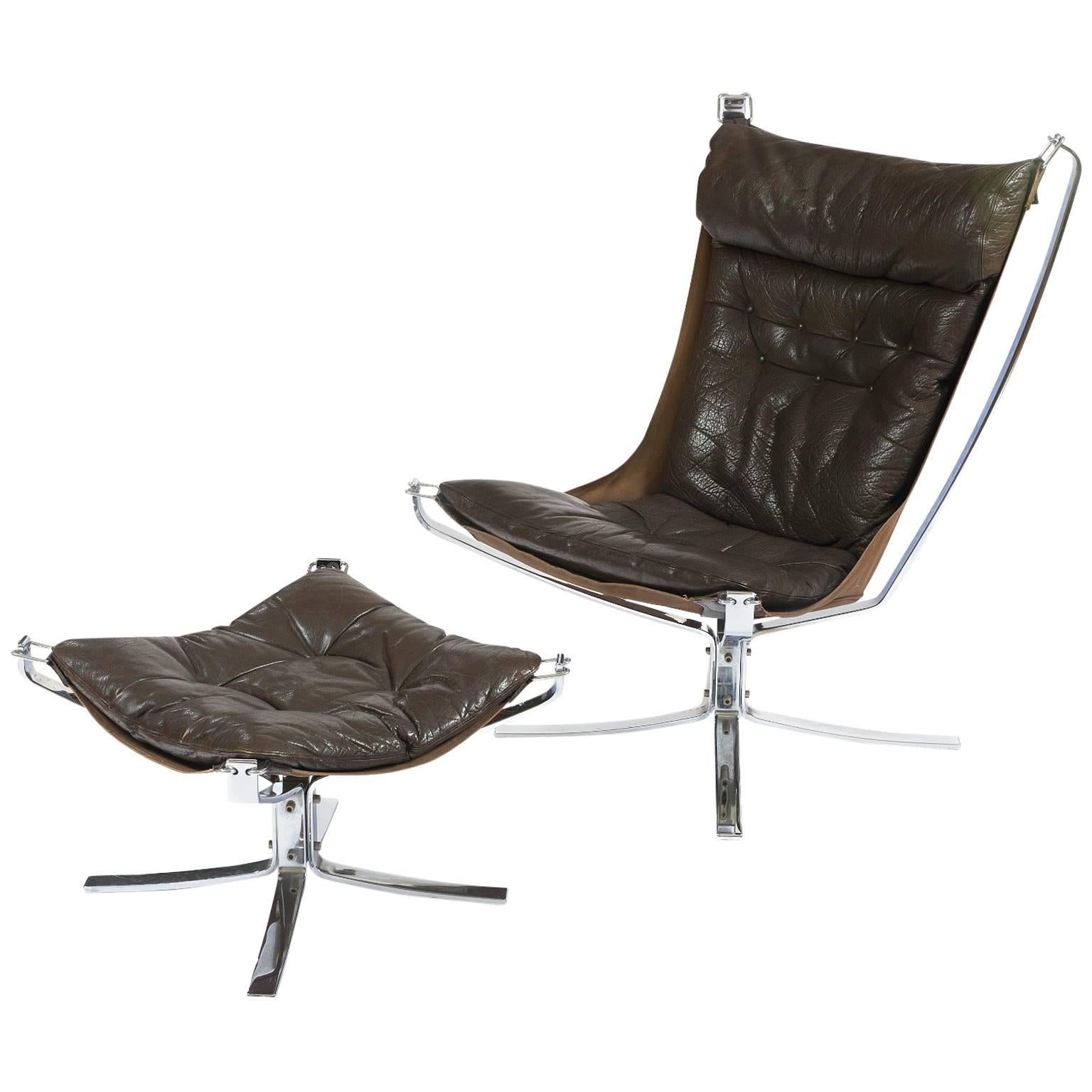 Chrome High Back Falcon Chair and Stool For Sale