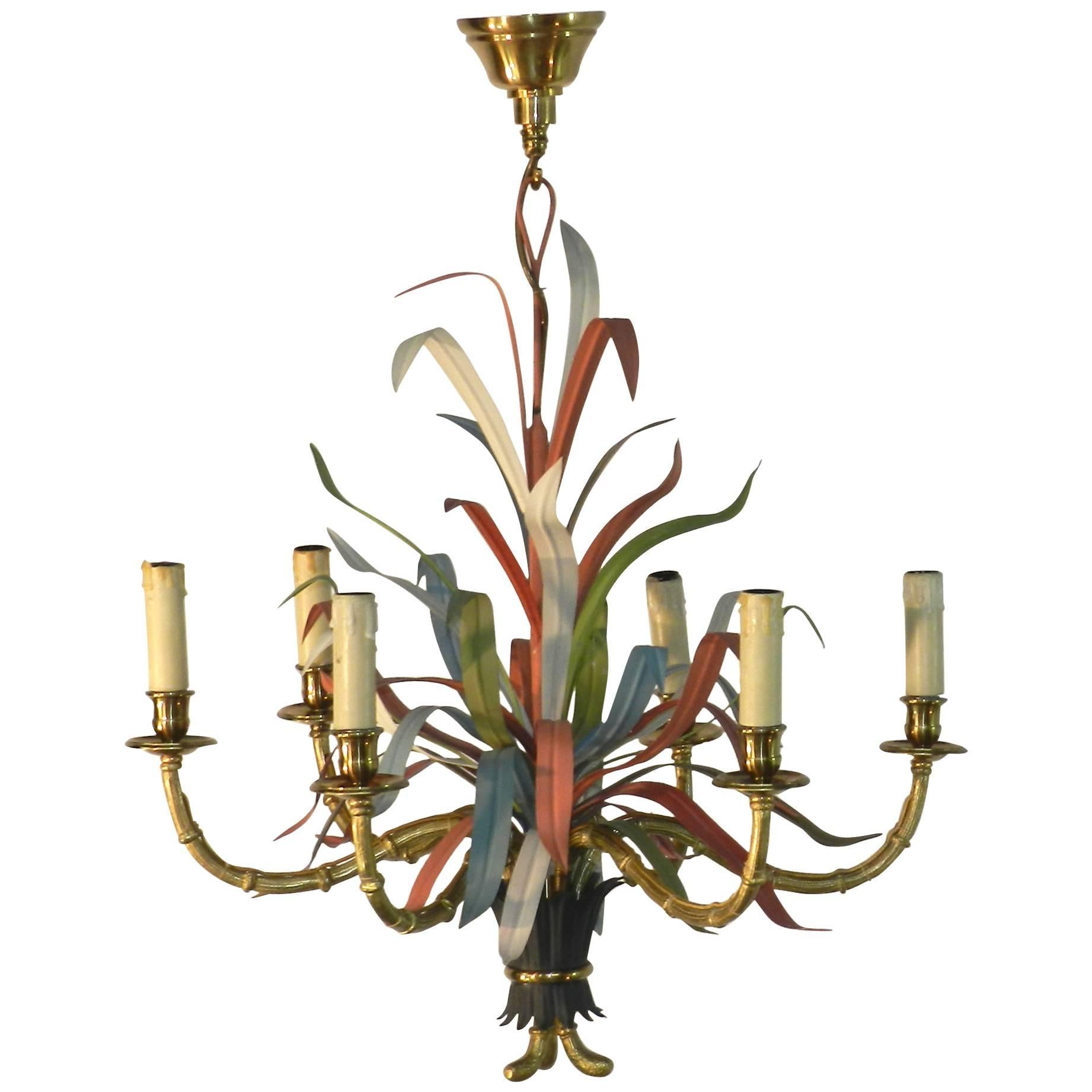 Maison Baguès, Gilt Bronze and Polychromed Metal Chandelier