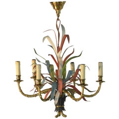 Vintage Maison Baguès, Gilt Bronze and Polychromed Metal Chandelier