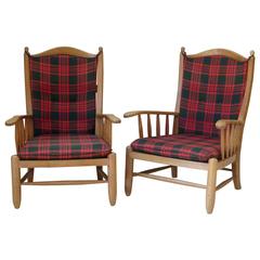 Set of Four Brushed Oak Armchairs, France, 1950s 5